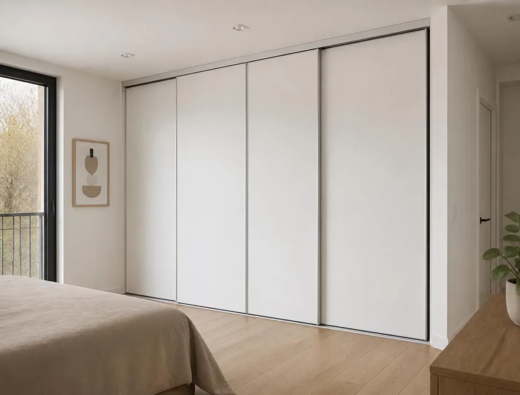White prefinished closet doors in a bedroom
