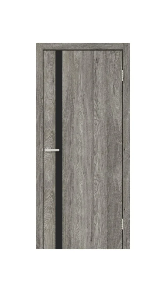 City Oak Grey interior door with black glass accent