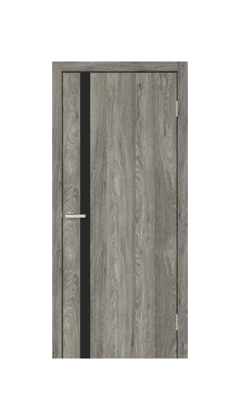 City Oak Grey interior door with black glass accent