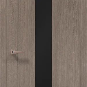Millenium ML-01 interior door in gray oak with black glass panel