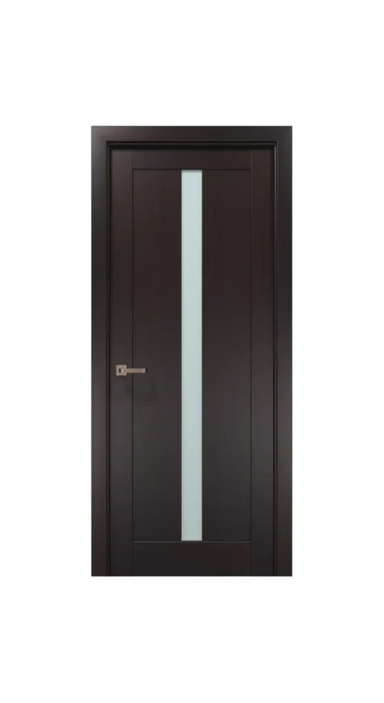 OP-01 interior door in dark brown with vertical glass panel