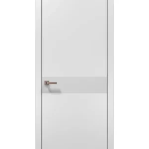 Plato PL-03 interior door in matte white with gray aluminum accent