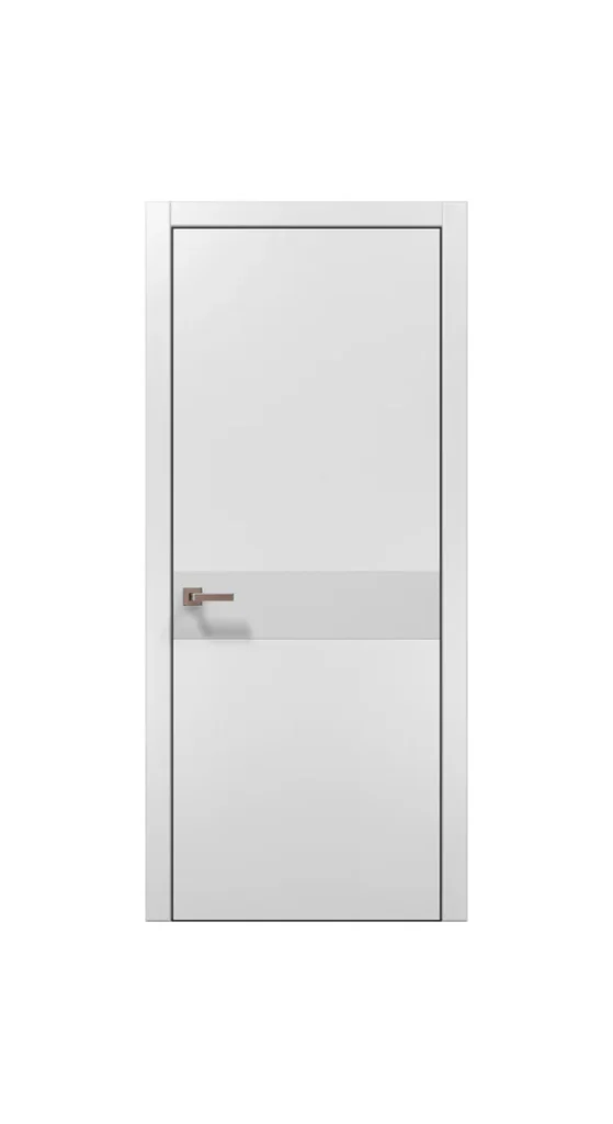 Plato PL-03 interior door in matte white with gray aluminum accent