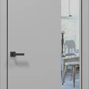 Plato PL-05 interior door in matte gray with black aluminum edge and mirror insert