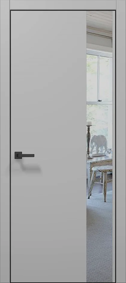 Plato PL-05 interior door in matte gray with black aluminum edge and mirror insert
