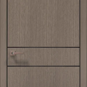 Plato PL-07 interior door in brushed dark oak with black aluminum edge