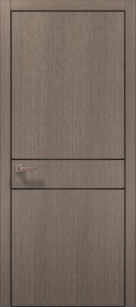 Plato PL-07 interior door in brushed dark oak with black aluminum edge