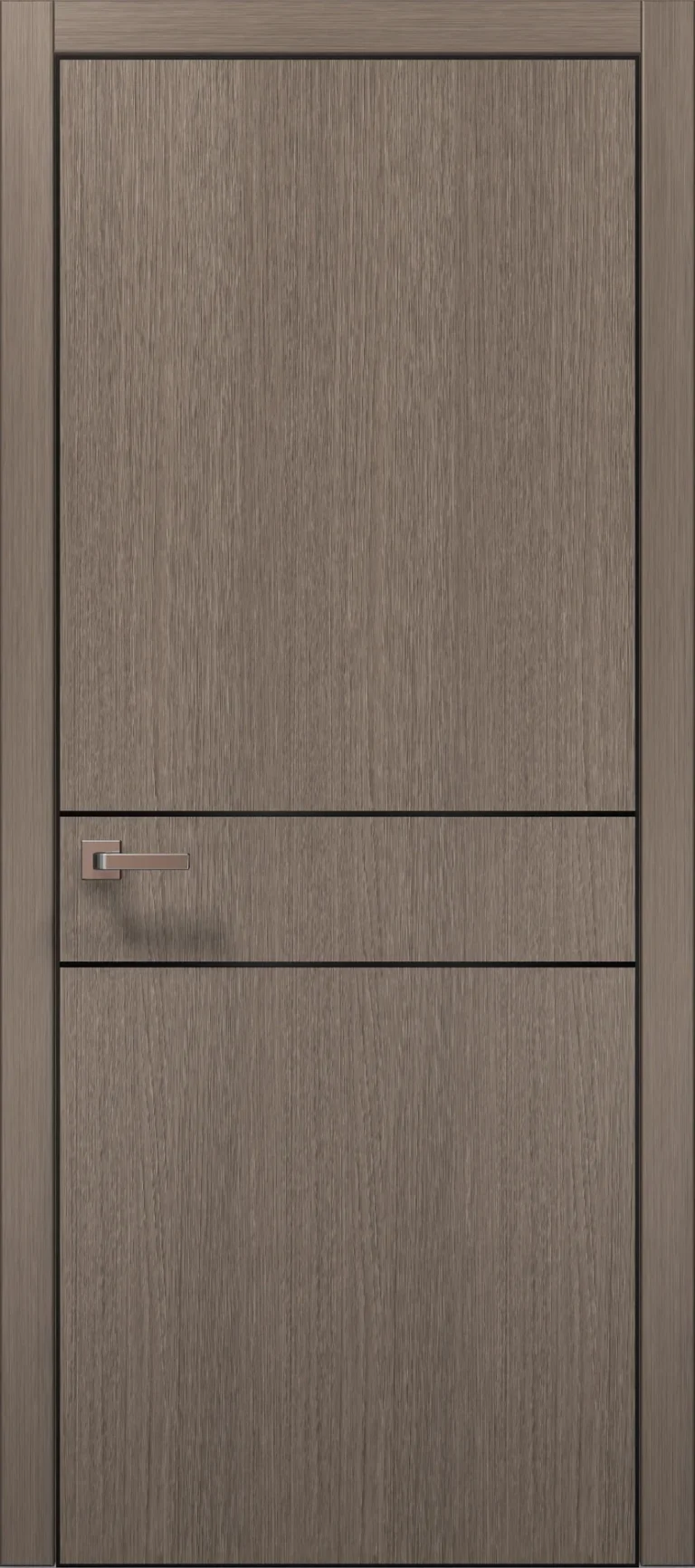 Plato PL-07 interior door in brushed dark oak with black aluminum edge