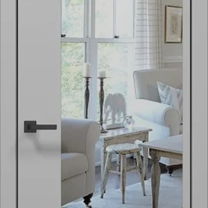 Plato PL-13 interior door in matte gray with black aluminum edge and mirror insert