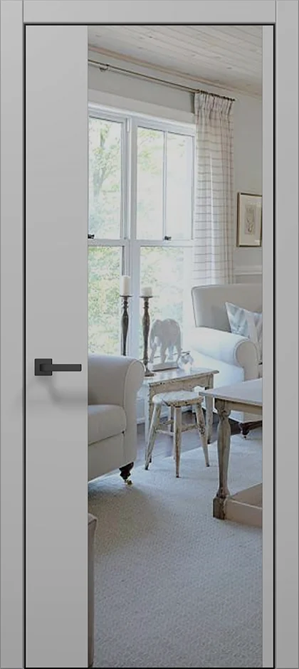 Plato PL-13 interior door in matte gray with black aluminum edge and mirror insert