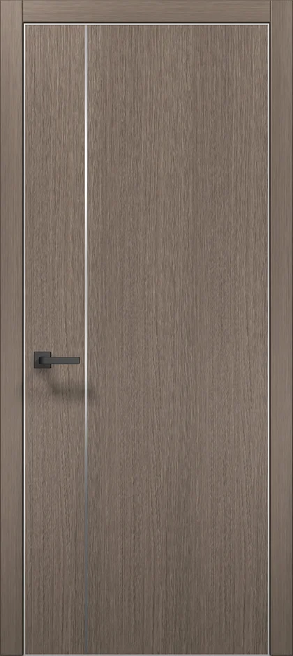 Plato PL-31C interior door in brushed dark oak with gray aluminum accent